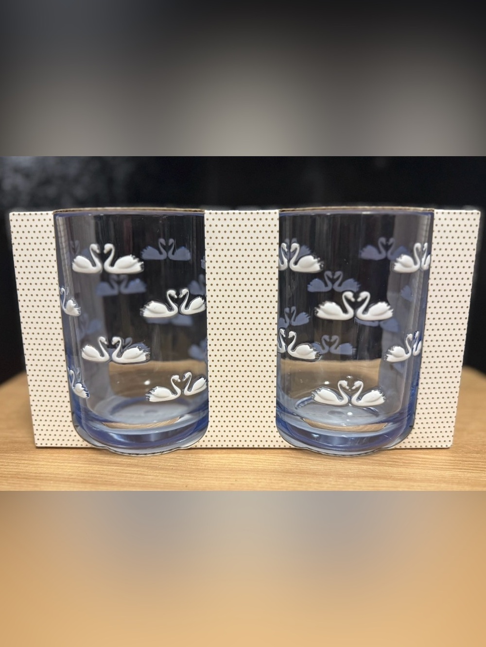 Cupcakes & Cashmere Blue Glass Tumbler Set with White Swan Motif Set of 4